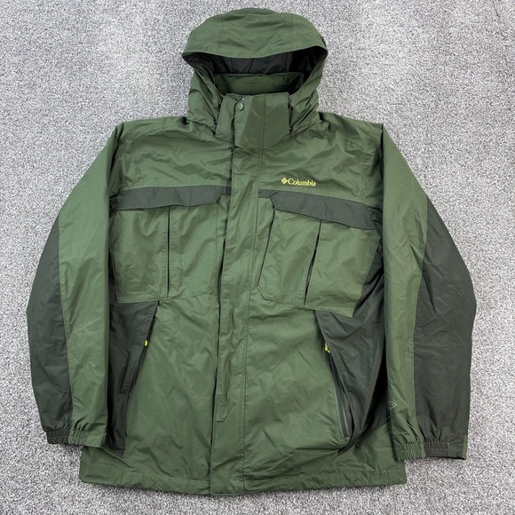 Columbia 3 in 1 Interchange Jacket Mens Large Green Hooded Waterproof Rare Earth - Picture 1 of 8